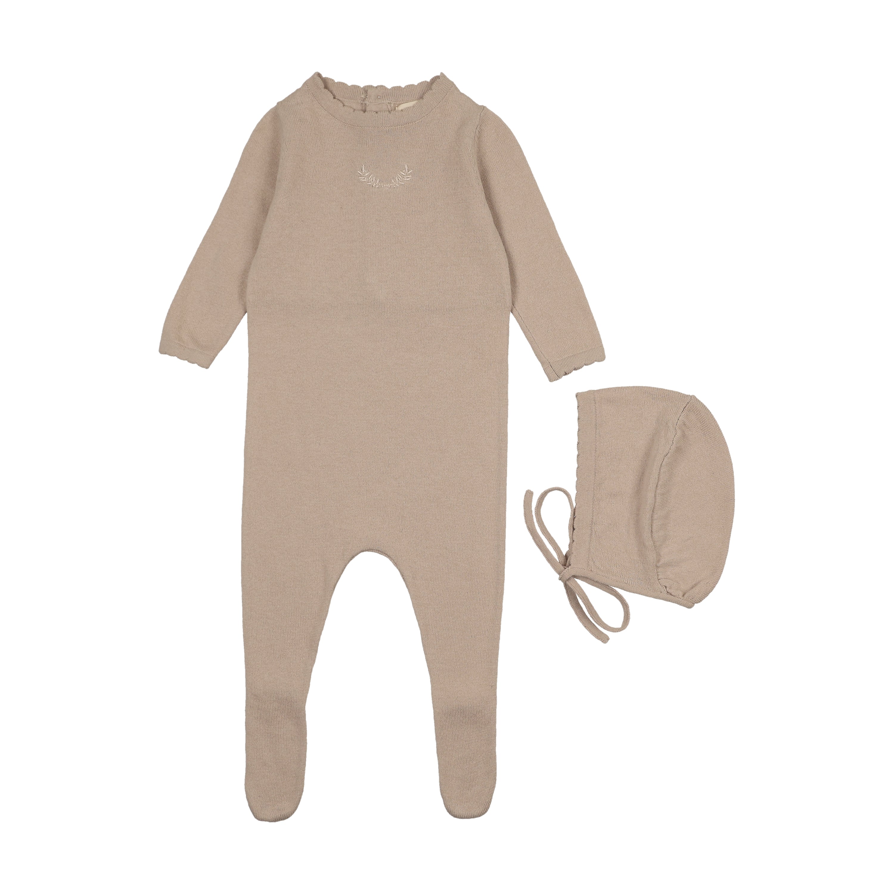 Peluche Signature Knit Footie & Bonnet - Taupe