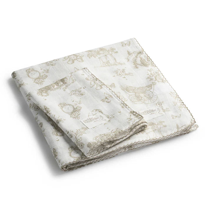 Petite Belle Toile Swaddle & Burp Cloth Set - Taupe