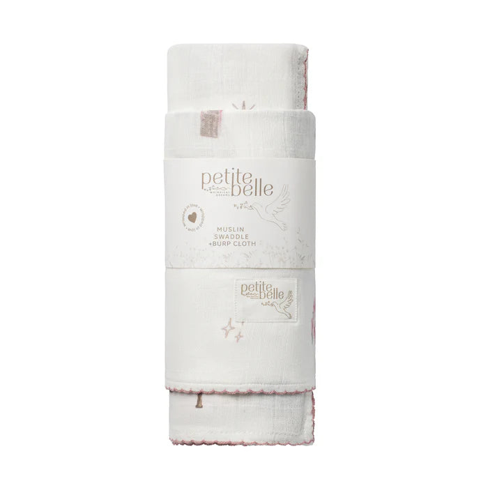 Petite Belle Carousel Swaddle & Burp Cloth Set - Pink