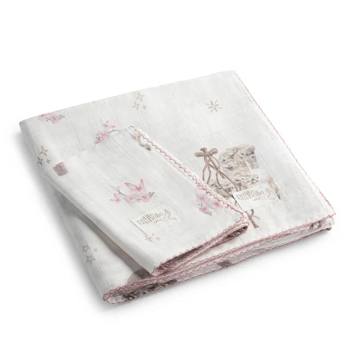 Petite Belle Carousel Swaddle & Burp Cloth Set - Pink
