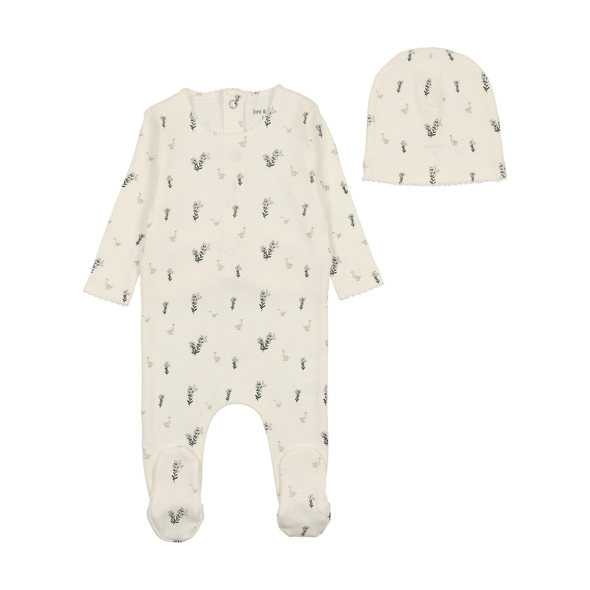 Bee & Dee Swan Print Footie & Beanie