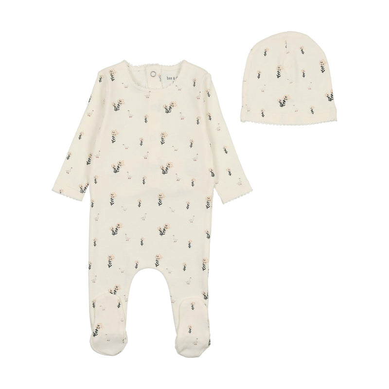 Bee & Dee Swan Print Footie & Beanie