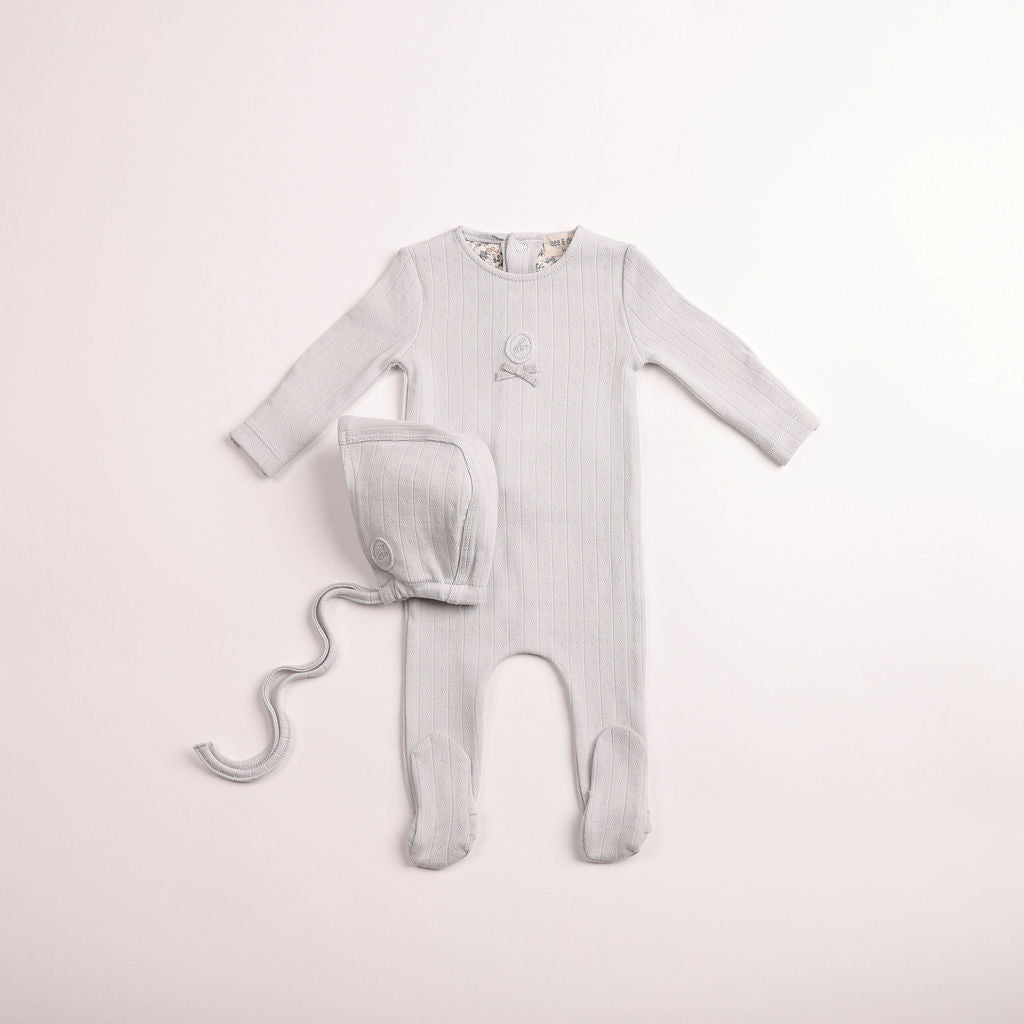 Bee & Dee Sweet Classic Pointelle Footie & Beanie - Dusty Blue