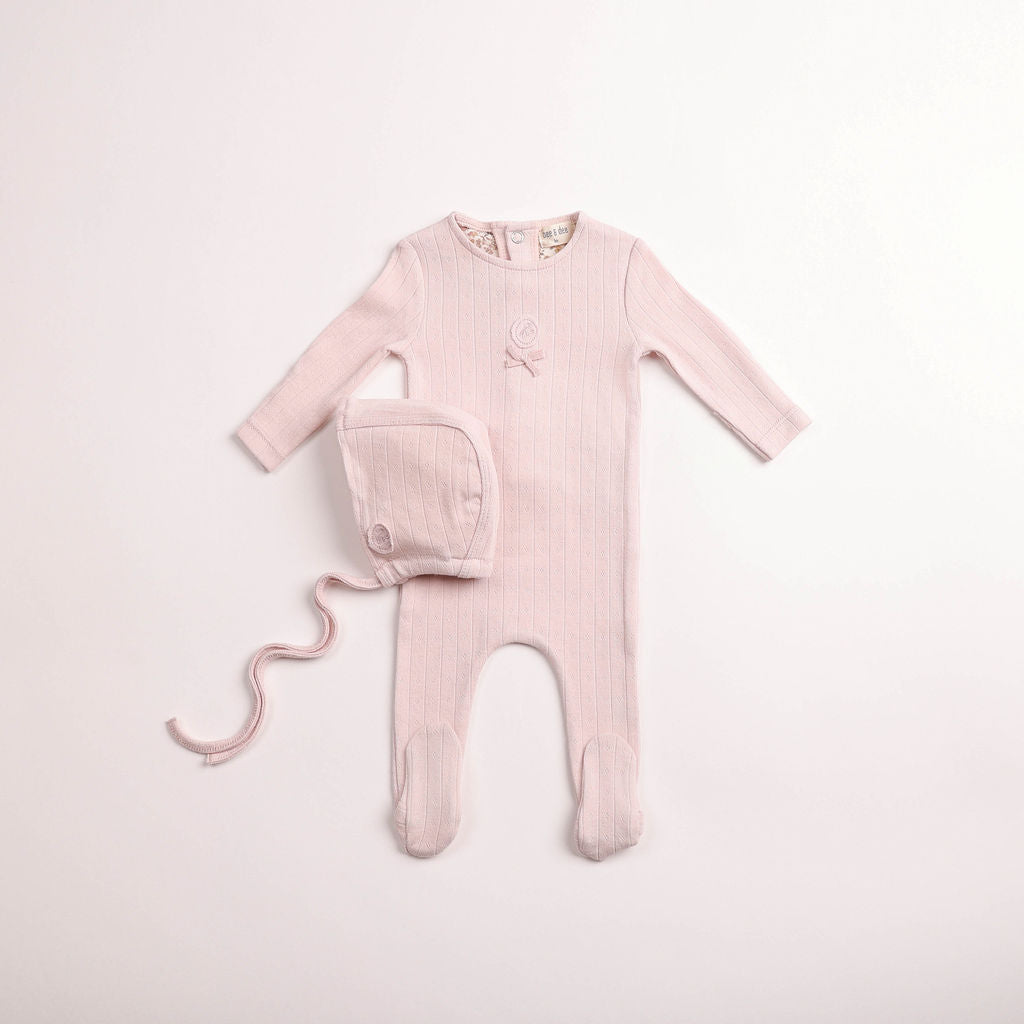Bee & Dee Sweet Classic Pointelle Footie & Beanie - Hushed Pink