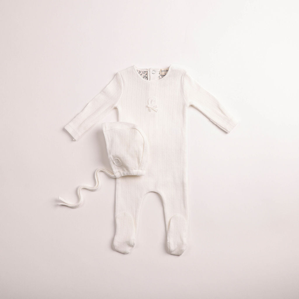 Bee & Dee Sweet Classic Pointelle Footie & Beanie - Linen Boys