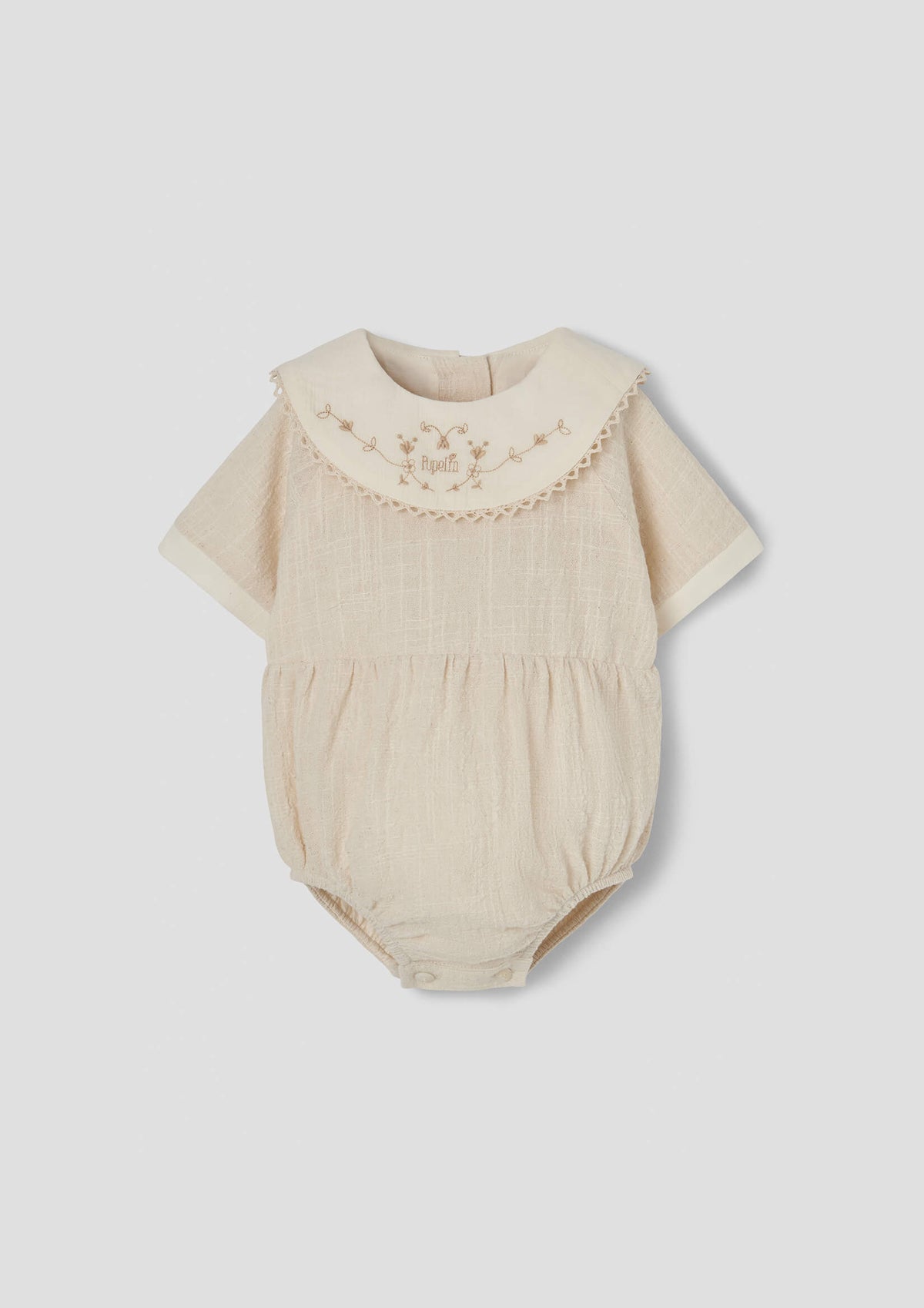 Popelin Embroidered Name Bib Romper