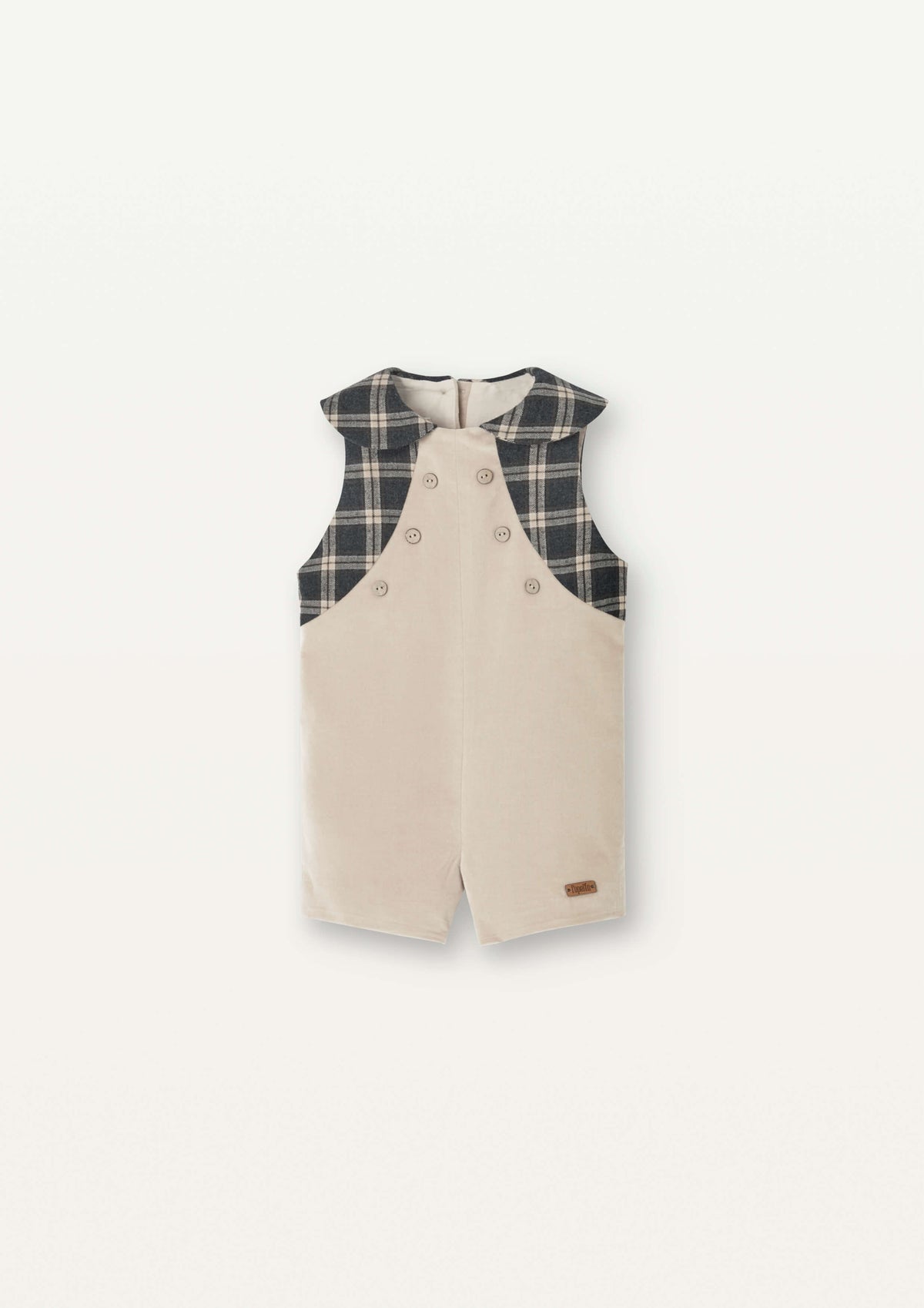 Popelin Beige Velvet Collar Romper