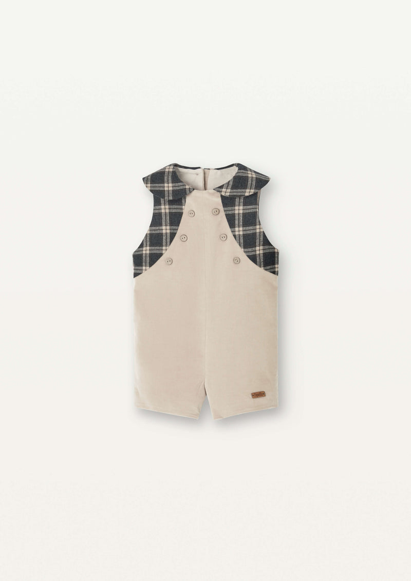 Popelin Beige Velvet Collar Romper