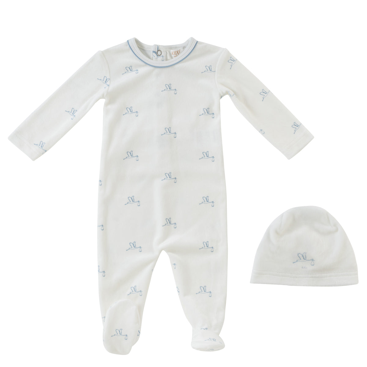 Kipp Flying Feathers Pattern Footie & Hat - Blue