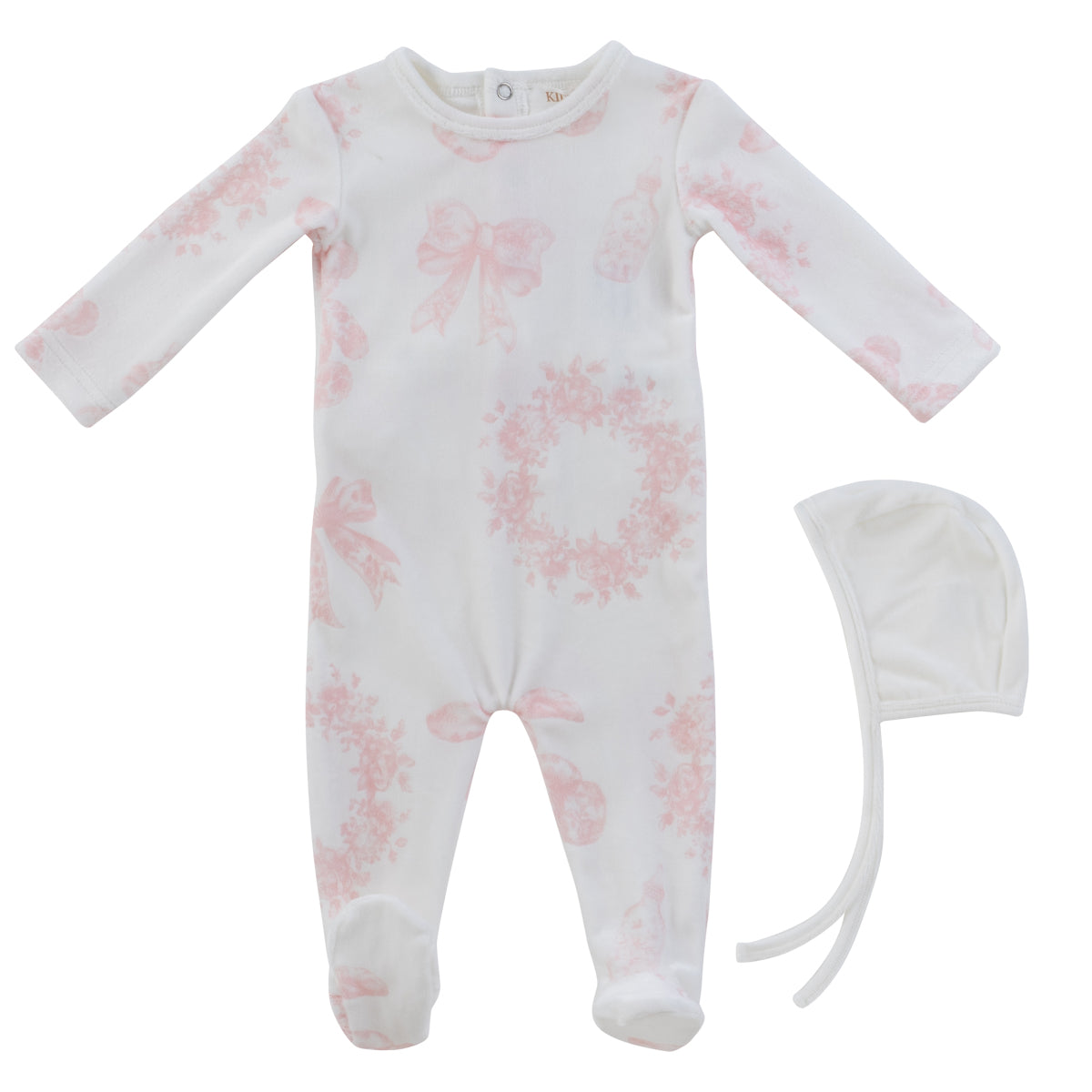 Kipp Petit Toile Footie & Bonnet - White Pink