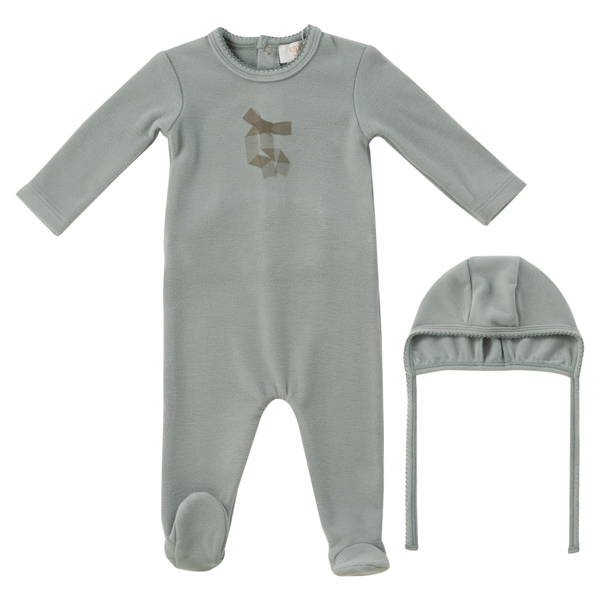 Kipp Felt Bow Footie & Bonnet - Sage