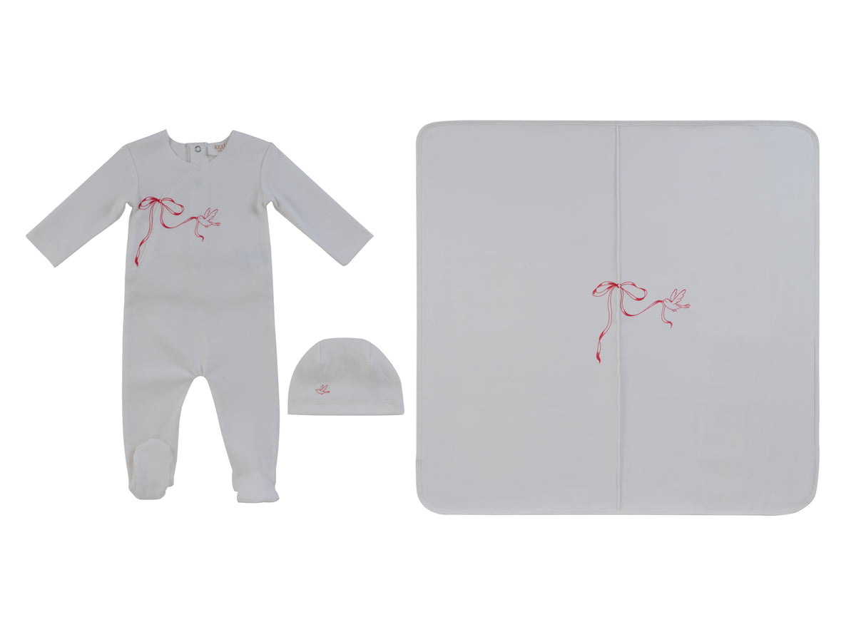 Kipp Flutter Bow Layette Set - Red