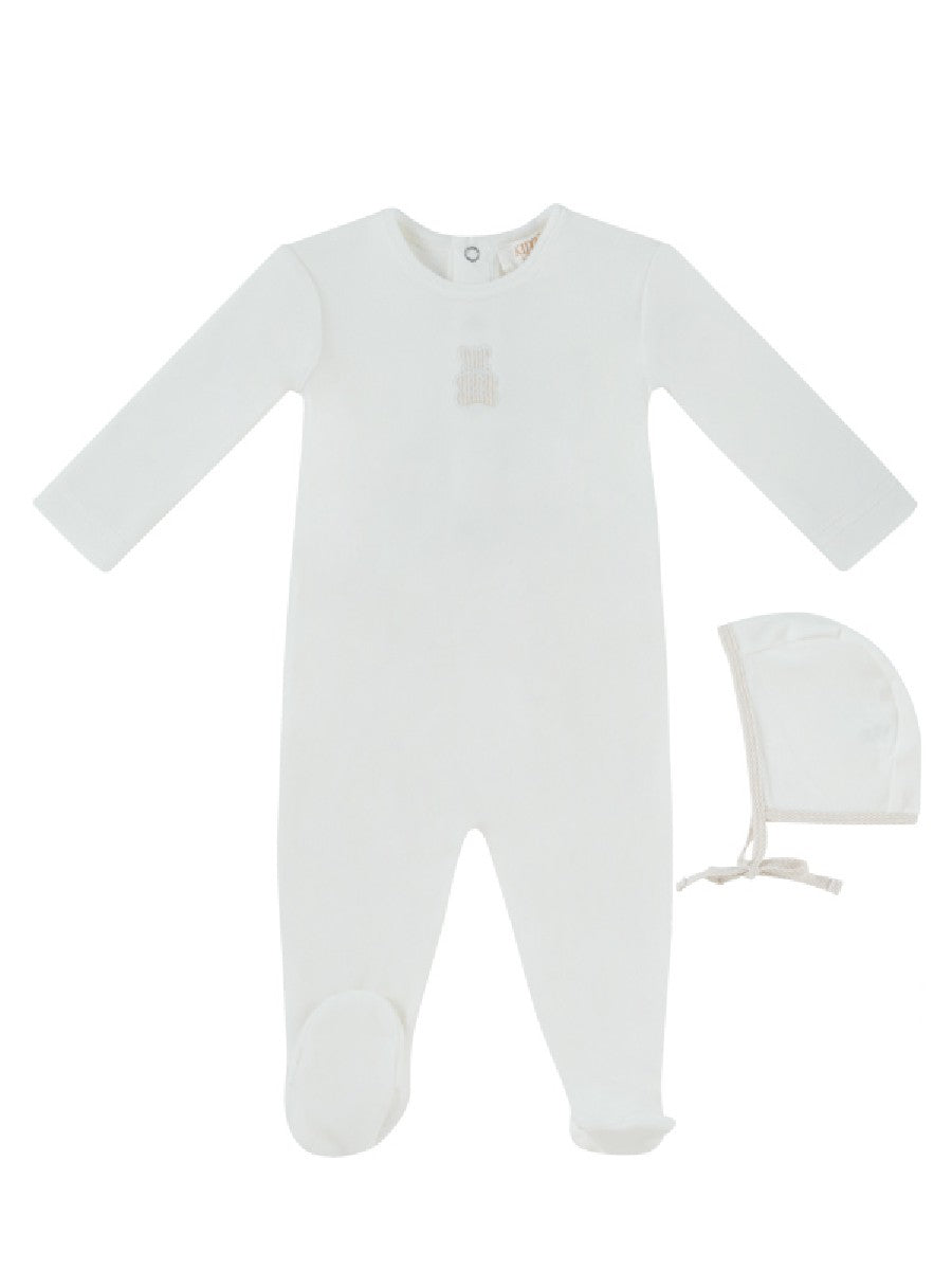 Kipp Petit Ours Footie & Hat - White Stone