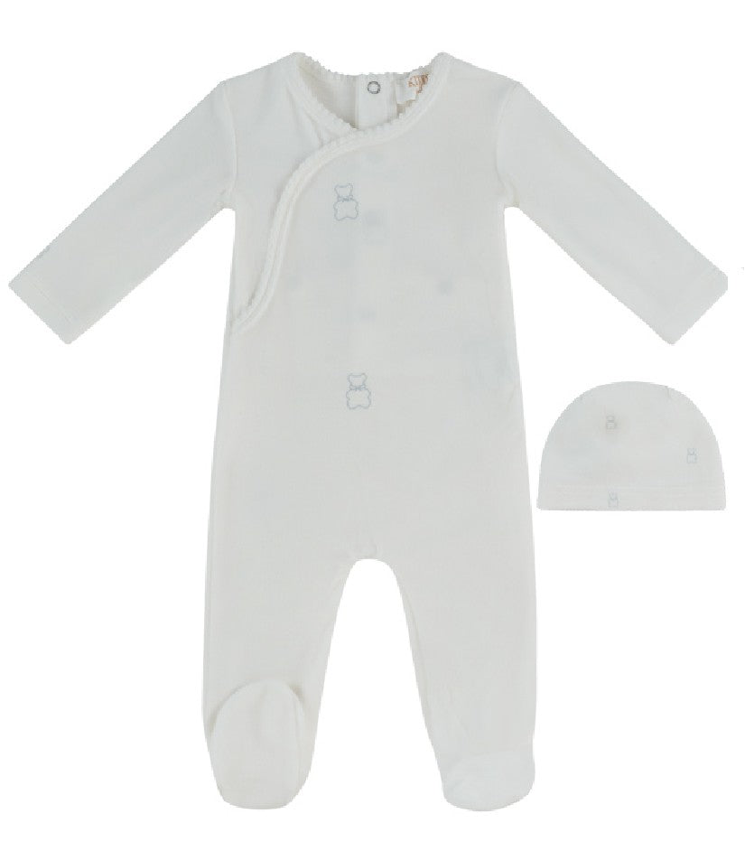 Kipp Petit Ours Pattern Footie & Hat - Blue