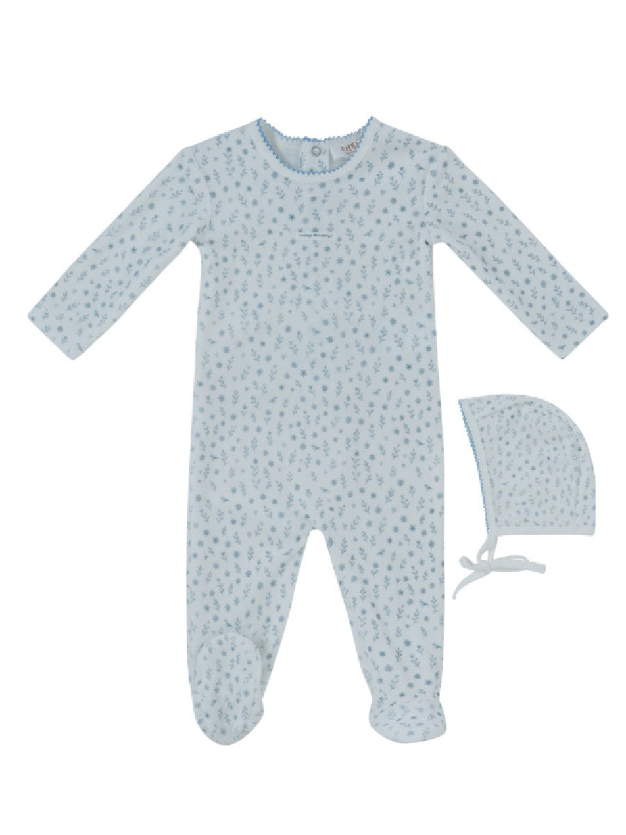 Kipp Whispering Blooms Footie & Hat - Dark Blue