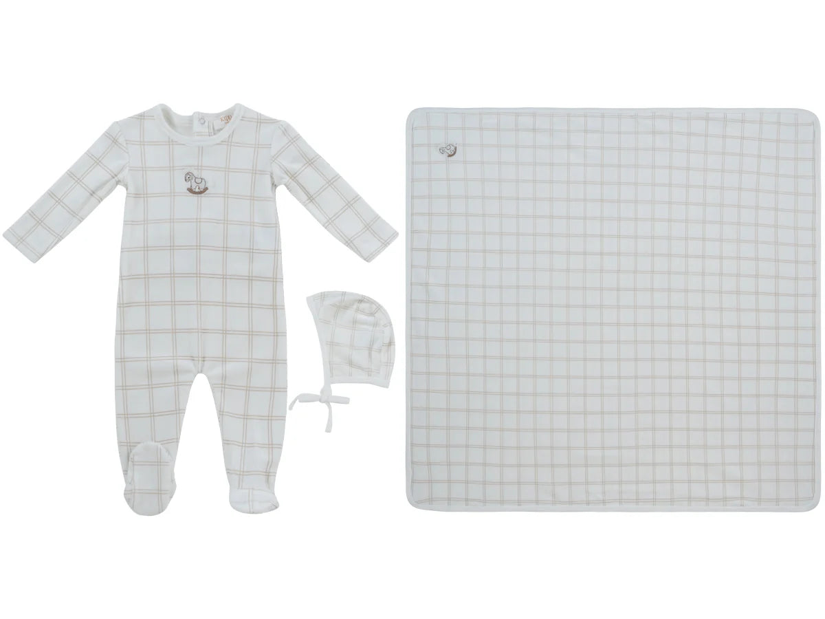 Kipp Whinny Plaid Layette Set - Stone