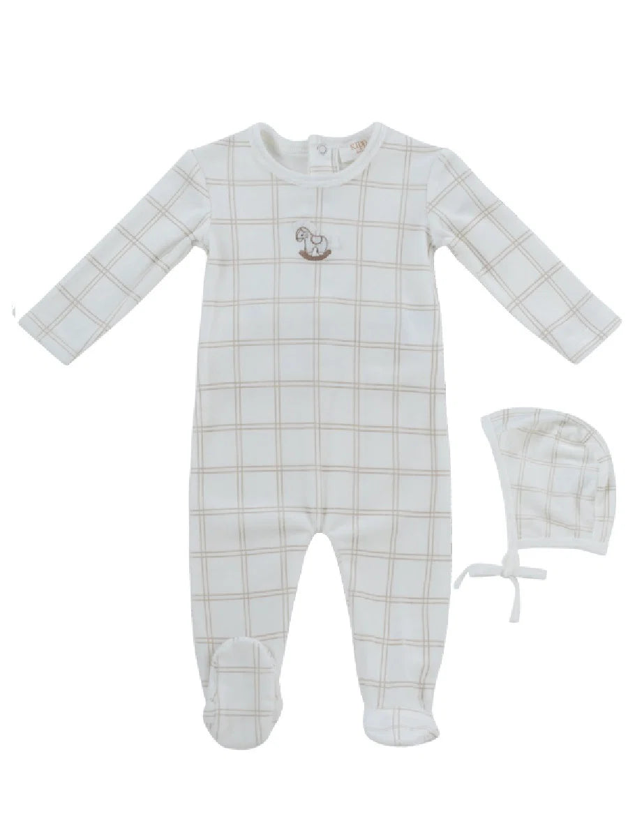 Kipp Whinny Plaid Footie & Hat - Stone