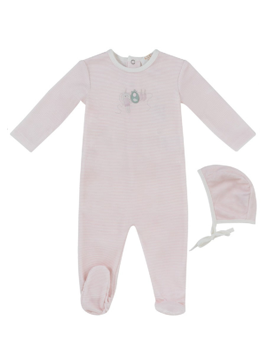 Kipp Bunny Stripe Footie & Hat - Pink