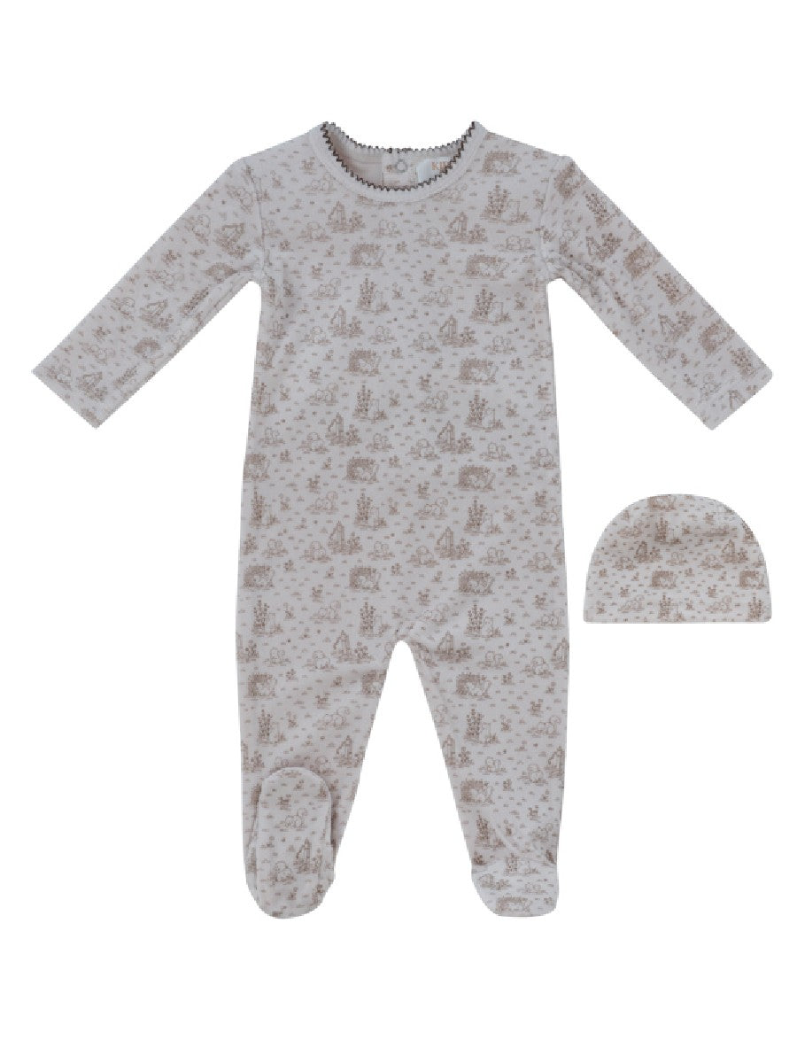Kipp Woodland Toile Footie & Hat - Taupe