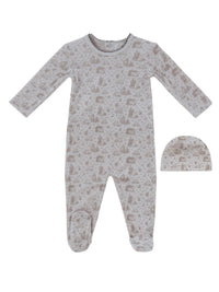 Kipp Woodland Toile Footie & Hat - Taupe