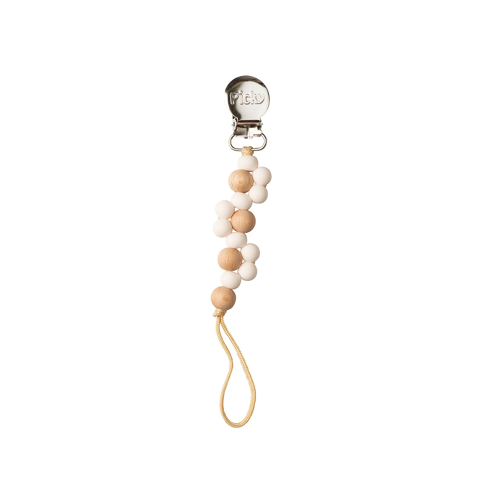 Picky Wood & Silicone Braided Paci Clip- Off White