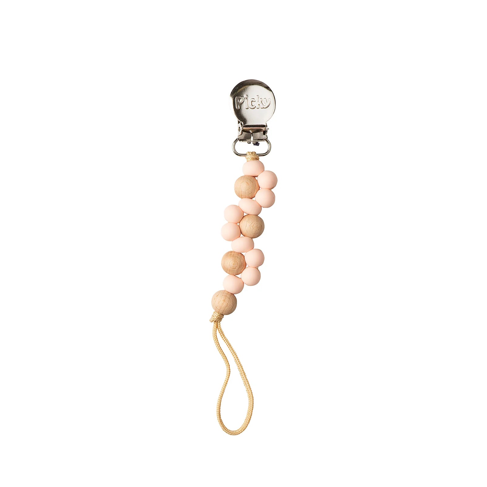 Picky Wood & Silicone Braided Paci Clip-Peachy Pink