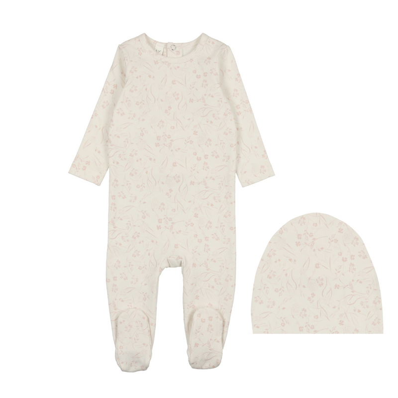 Bopop Leaf Print Footie & Bonnet