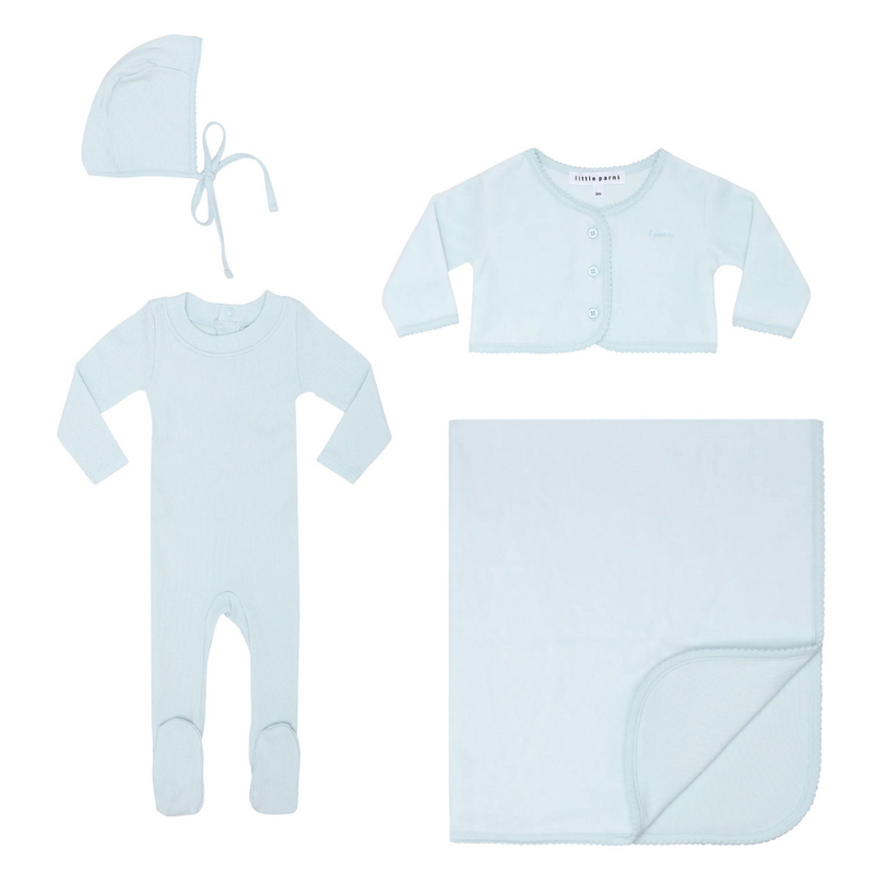 FCRB BABY SET LIGHT BLUE ベビー ロンパース 80 lo Little Parni Footie, Bonnet & Cardigan Layette Set - Light Blue
