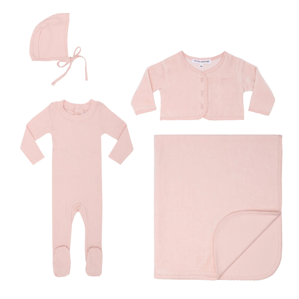 Little Parni Footie, Bonnet & Cardigan Layette Set - Light Blue
