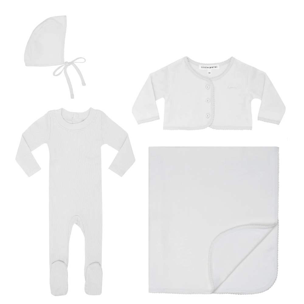Little Parni Footie,Bonnet & Cardigan Layette Set -Ivory
