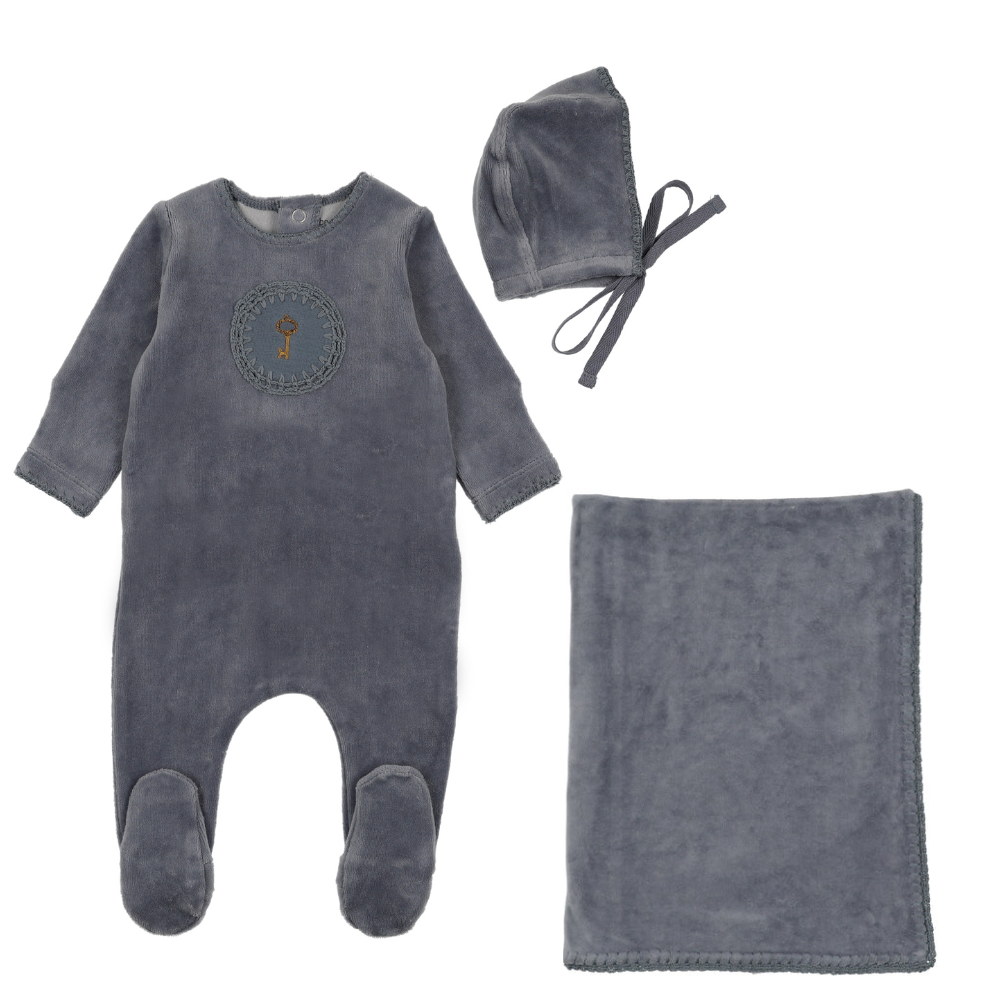 Bee & Dee Crochette Velour Layette Set - Hydrangea Blue