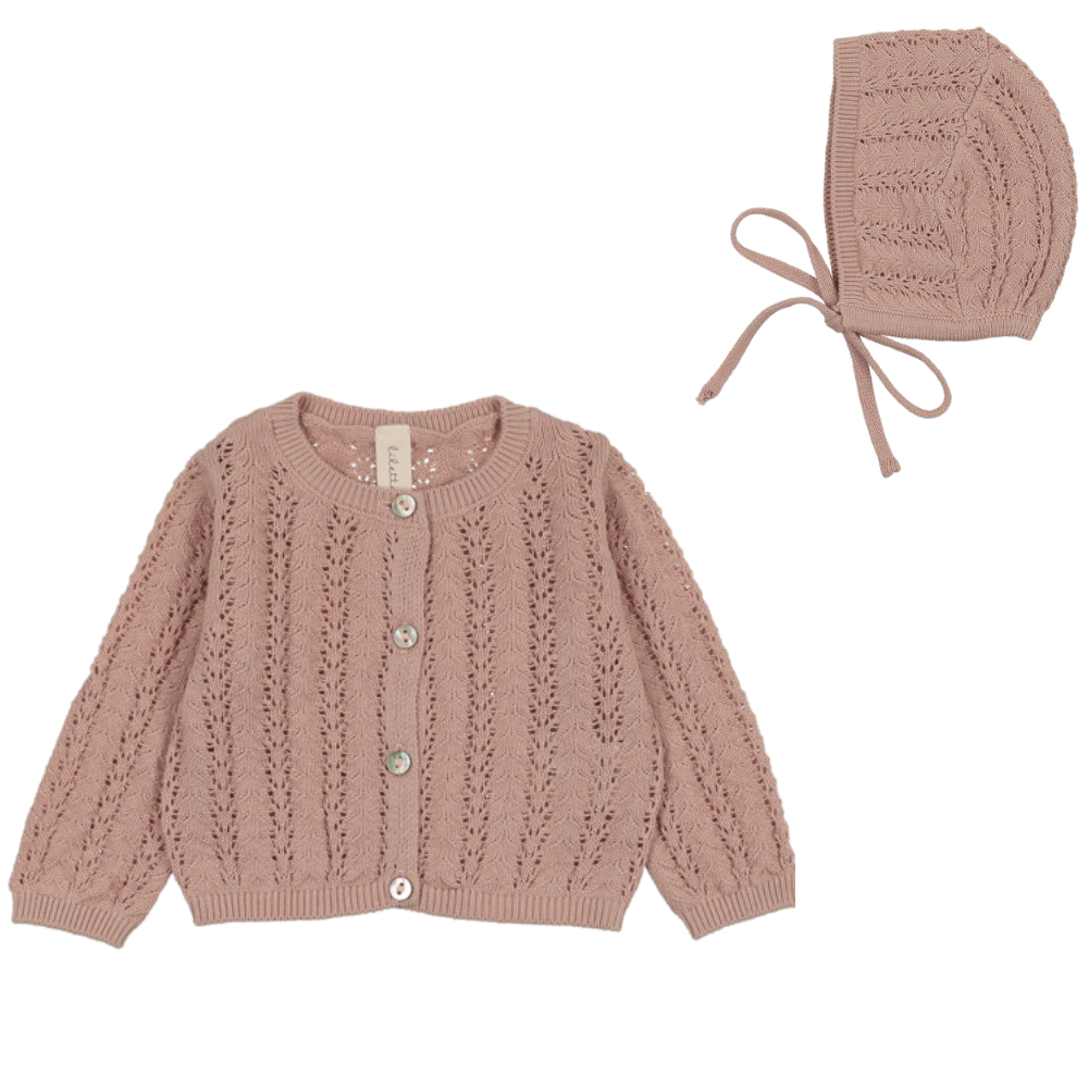 Lilette Crochet Knit Shrug & Bonnet - Dusty Pink