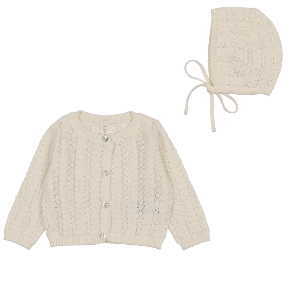 Lilette Crochet Knit Shrug & Bonnet - Cream