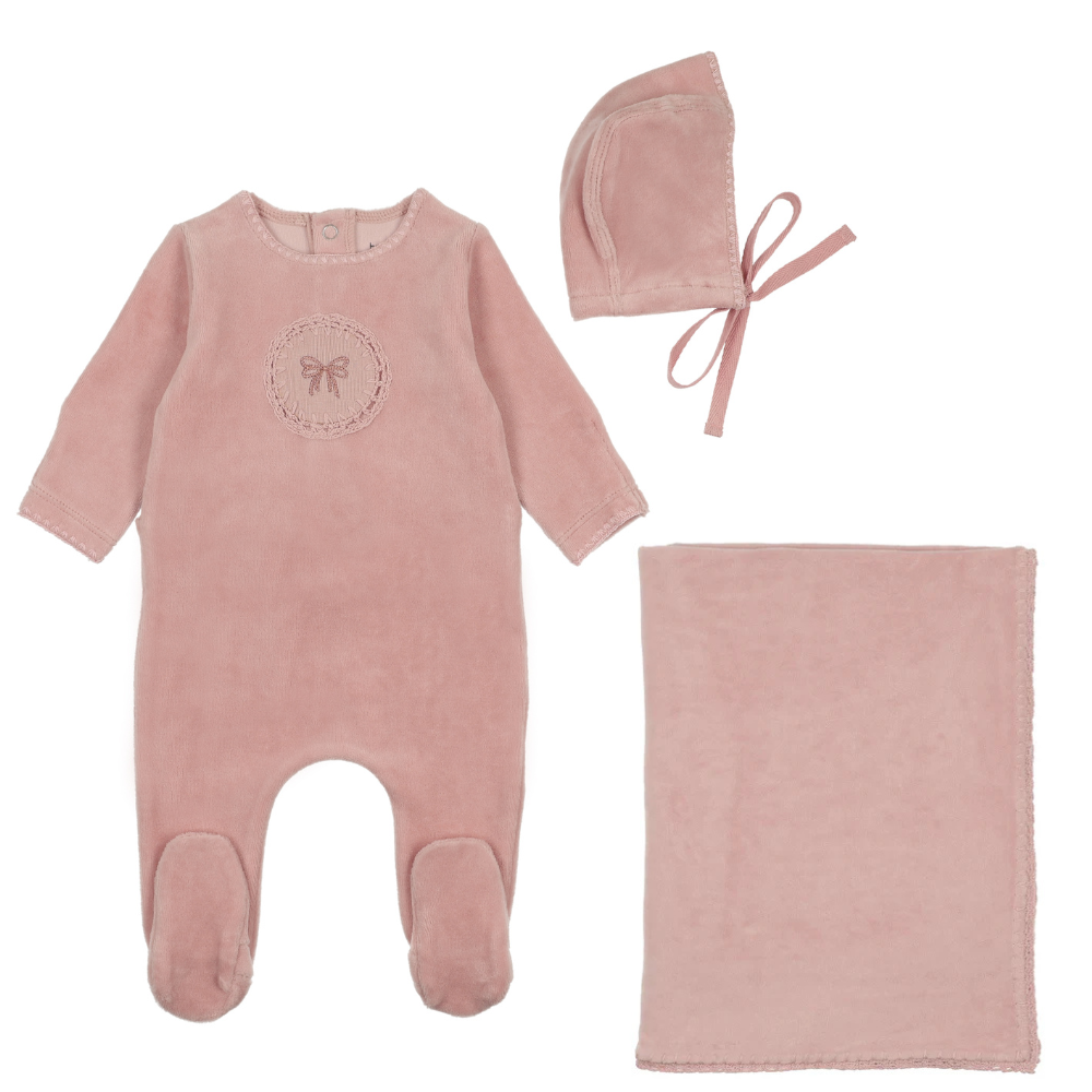 Bee & Dee Crochette Velour Layette Set - Champagne Pink