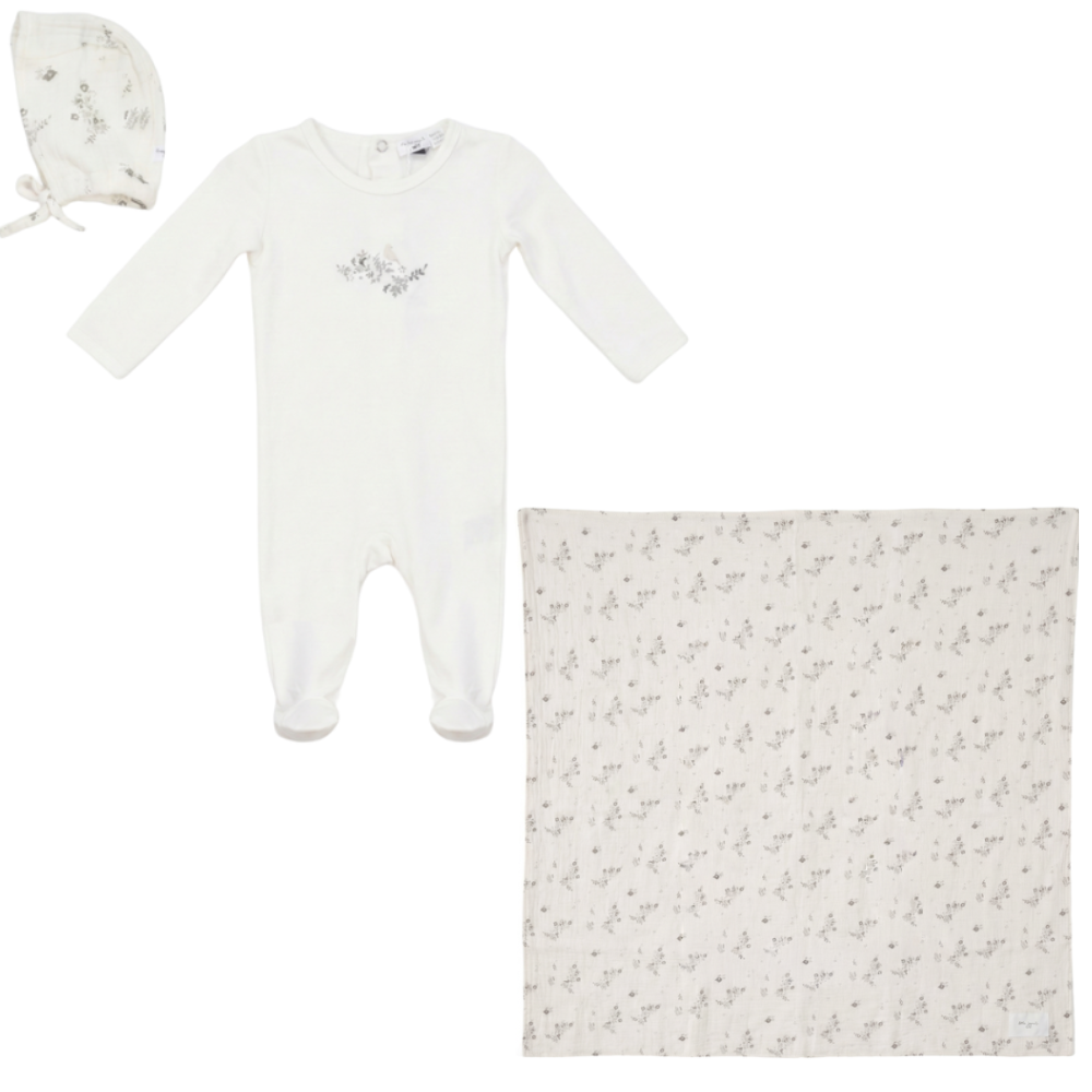 Little Fragile Bird Crest Layette Set - Powder