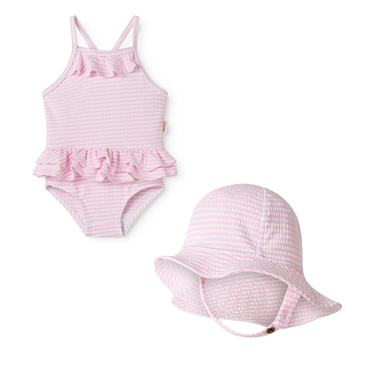 Marmar Pink Stripe Swimsuit & Sun Hat