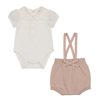 Peluche Knit Suspender Bloomers & Puff Sleeve - Rose