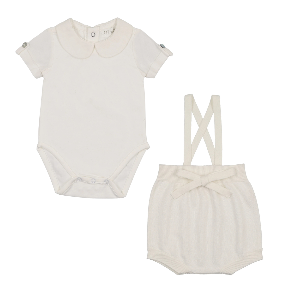 Peluche Knit Suspender Bloomers & Rollover Onesie - Cream