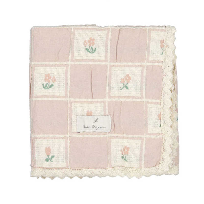 Bebe Organic Daisy Blanket With Mauve Pink Flowers Daisy Patchwork