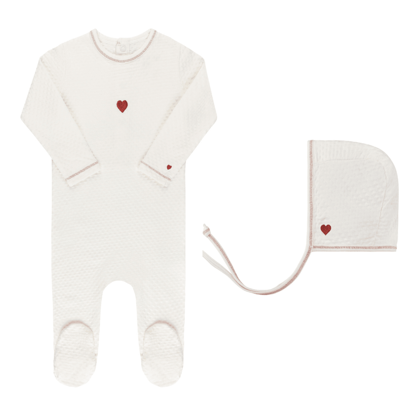 Ely's & Co Cotton Embroidered Heart & Star Collection Footie & Bonnet