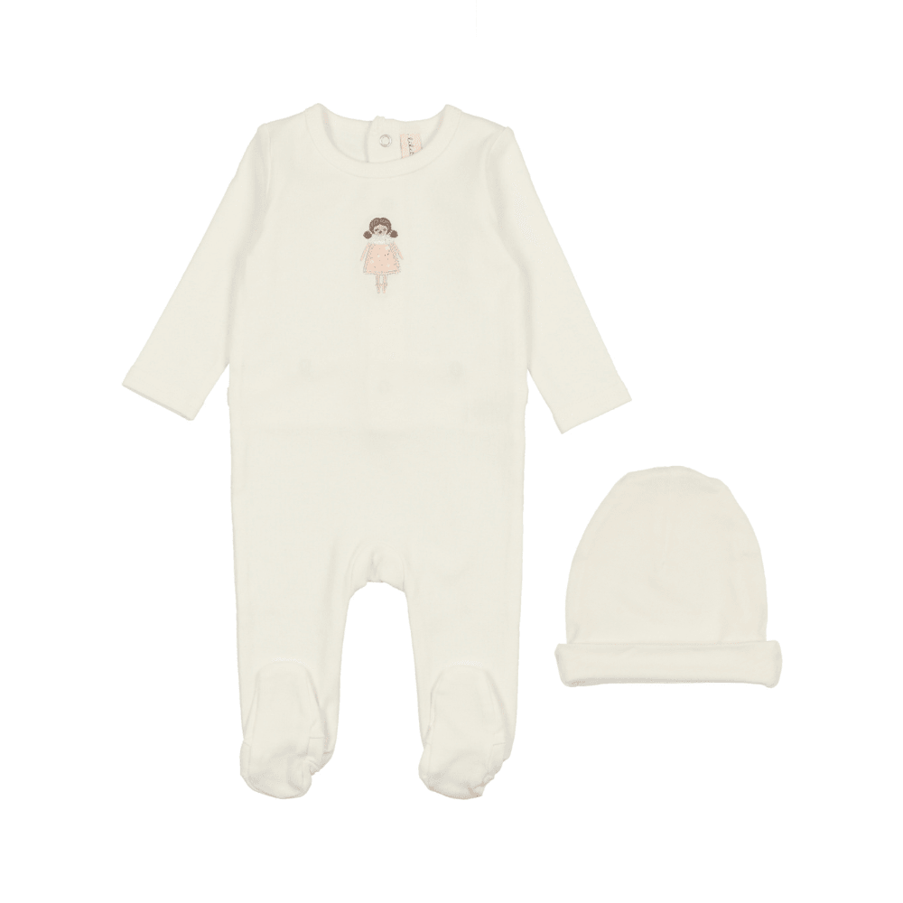 Lilette Embroidered Footie & Hat Set