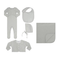 Little Parni Ribbed Footie, Velour Cardigan, Bib & Hat Layette Set