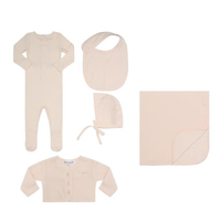 Little Parni Ribbed Footie, Velour Cardigan, Bib & Hat Layette Set