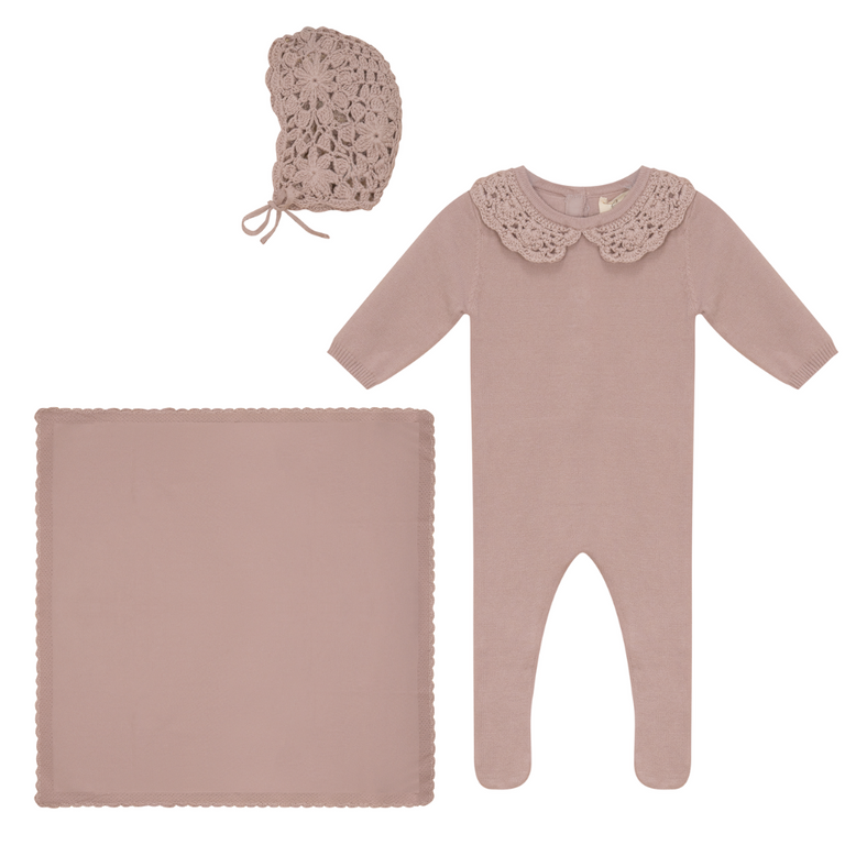 Mema Picot Edge Textured 3PC Layette Set - Peach Dust Mema Picot Edge Textured 3PC Layette Set - Peach Dust