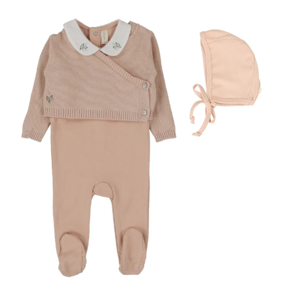 Lilette Knit Collar Layette Set - Soft Blue Lilette Knit Collar Layette Set - Soft Blue