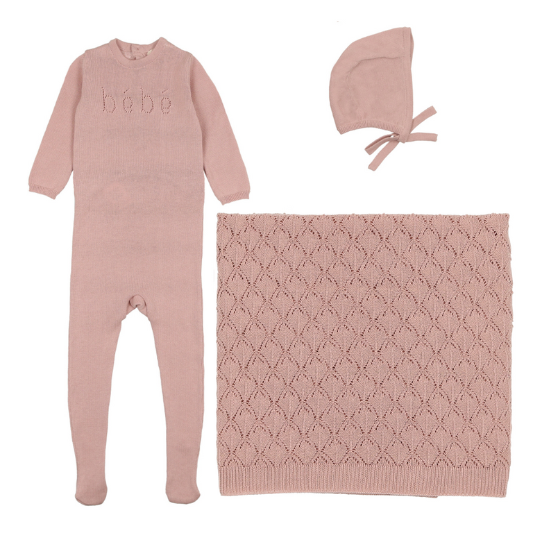 Mema Picot Edge Textured 3PC Layette Set - Peach Dust Mema Picot Edge Textured 3PC Layette Set - Peach Dust