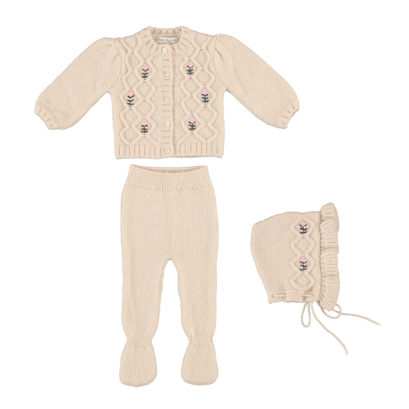 Bebe Organic Rosine Top, Pants & Bonnet Set-Pink