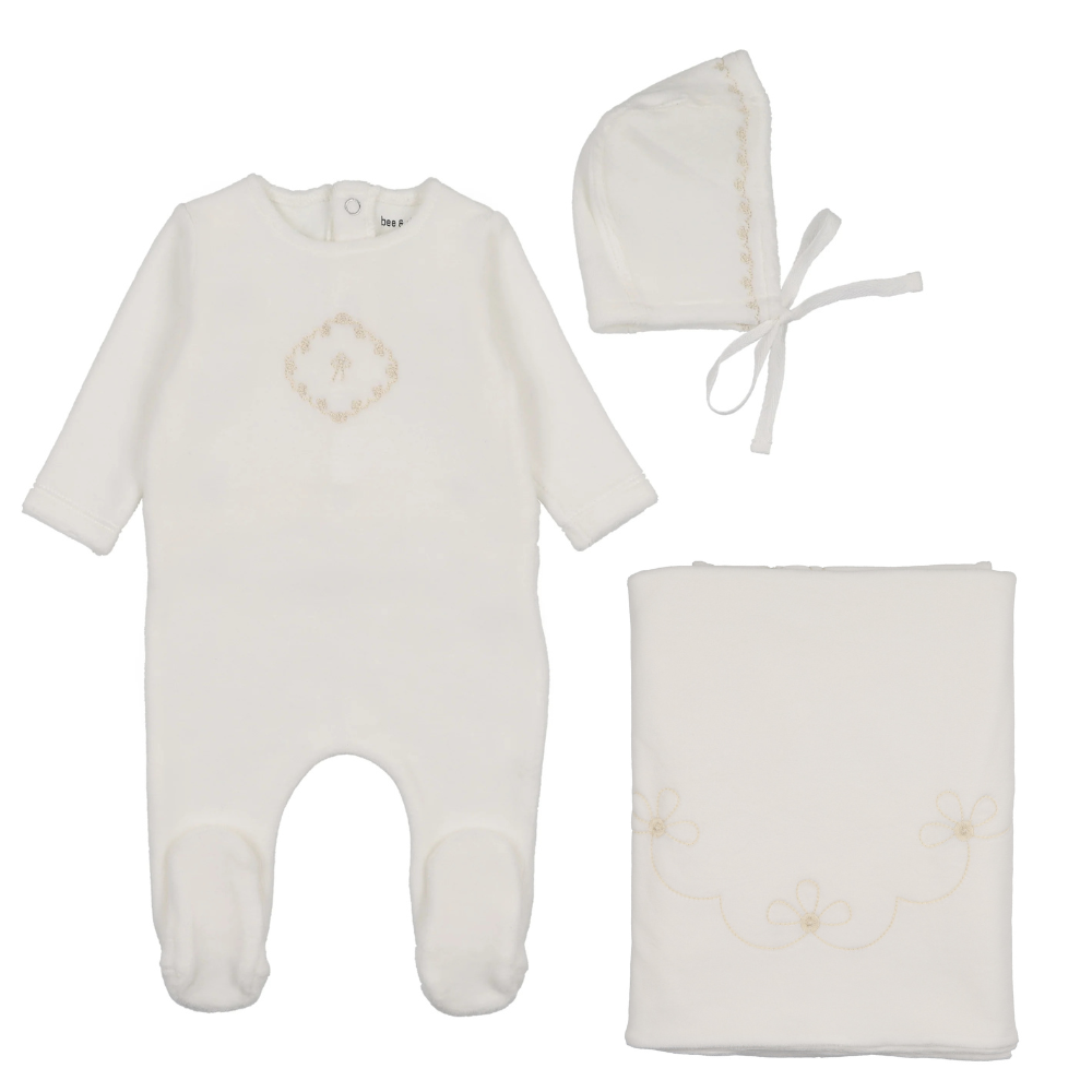 Bee & Dee Lovely Loops Velour Layette Set - White Boys