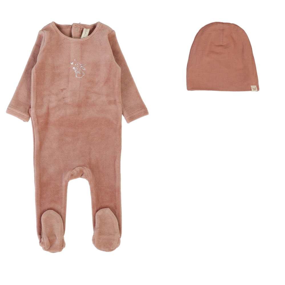 Lilette Velour Forest Graphic Footie & Hat - Deep Pink