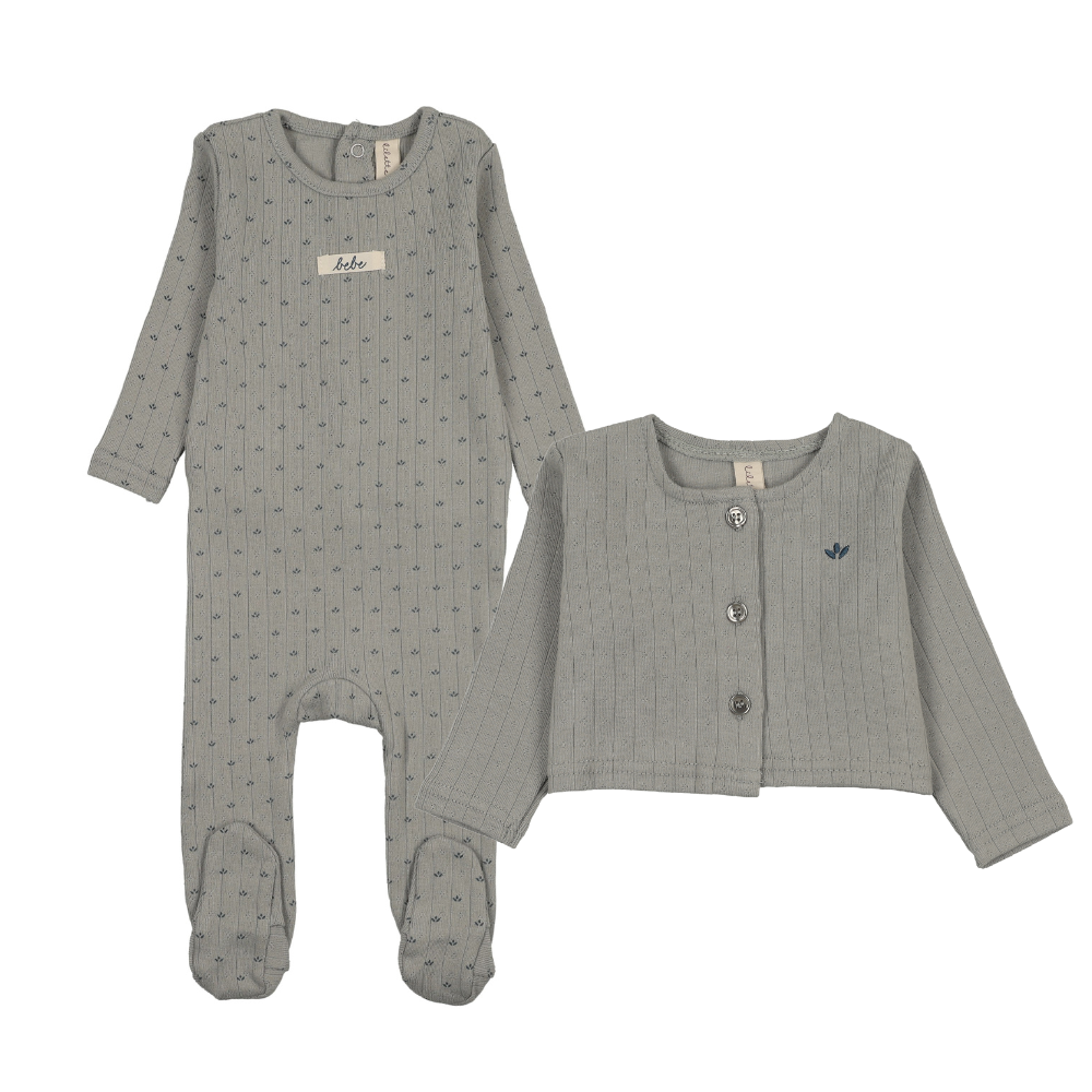 Lilette Floret Print Footie & Cardigan - Light Blue